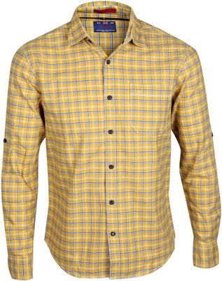 Red Flame Men's Checkered Casual Point Collar Shirt, Yellow