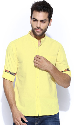 

Flying Machine Men's Solid Casual Yellow Shirt