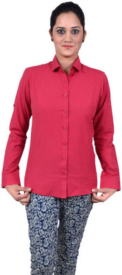 

Nexq Women's Solid Casual Red Shirt, Blood red