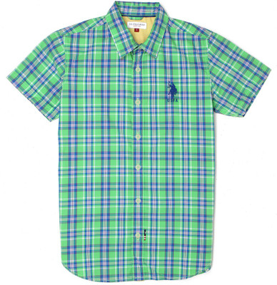 US Polo Kids Boys Checkered Casual Green Shirt available at flipkart for Rs.649