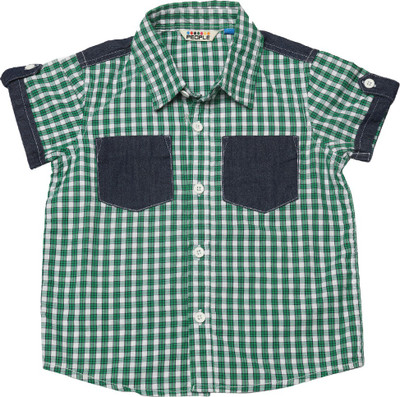 

People Boys Checkered Casual Green Shirt