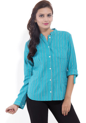 

Goodwill Impex Women's Striped Formal Green Shirt, Black;green;grey;sea green