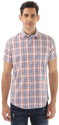 Monte Carlo Men's Checkered Casual White, Orange Shirt