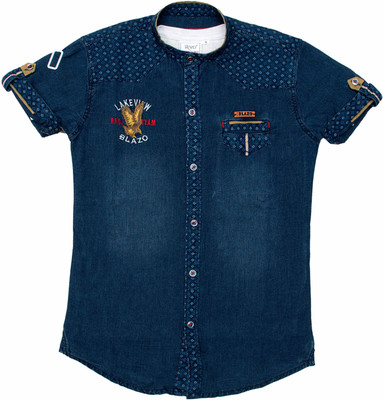 Pokizo Boys Printed Casual Blue Shirt