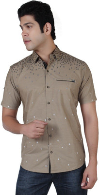 

Carbone Men's Printed Casual Beige Shirt, Dark fawn