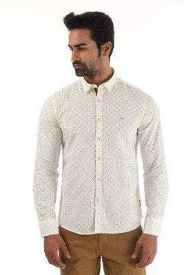 

Flying Machine Men's Printed Casual White, Grey Shirt, Ivory