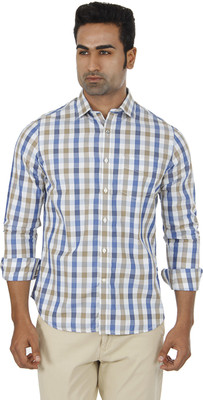 

London Fog Men's Checkered Casual Blue Shirt, Blue;stone