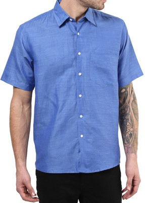 Vivid India Men's Solid Casual Blue Shirt