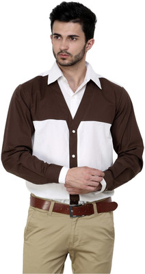 

Dazzio Men's Solid Casual Brown, White Shirt