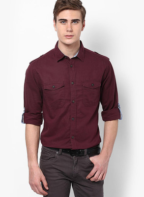 

Jack & Jones Men's Solid Casual Maroon Shirt