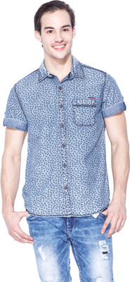 

Mufti Men's Printed Casual Blue, Black Shirt, Blue mid