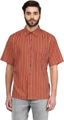 

Vivid India Men' Striped Casual Beige Shirt