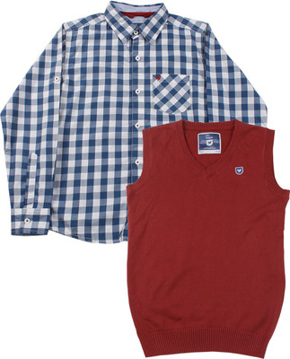 

612 League Boys Checkered Casual Blue Shirt, Red