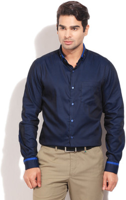 

Black Coffee Men's Solid Formal Blue Shirt, Charcoal/royal blue