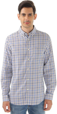 

London Fog Men' Checkered Casual Blue Shirt, Navy