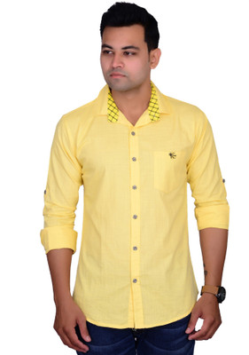 BRITISH TERMINAL Men Self Design Casual Yellow Shirt