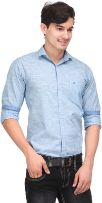 

Macoro Men's Solid Casual Blue Shirt