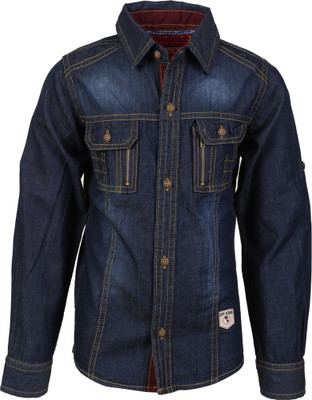 

Lilliput Boy's Solid Casual Dark Blue Shirt