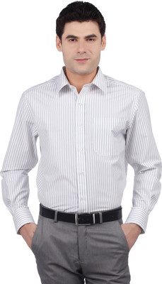 

John Players Men's Striped Formal White Shirt, 1a3