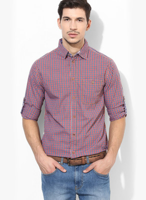 

Jack & Jones Men's Checkered Casual Red, Blue Shirt, Barbados cherry