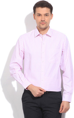 

John Players Men's Striped Casual White, Pink Shirt, 1a1