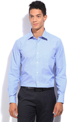 Arrow Men's Striped Casual White, Blue Shirt, Lt. blue