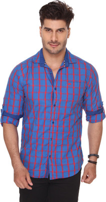 

Ramarrow Men's Checkered Casual Ribbed Collar Shirt, Dark blue