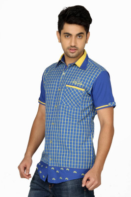 

Macoro Men's Checkered Casual Blue Shirt