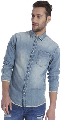

Jack & Jones Men's Solid Casual Blue Shirt, Medium blue denim