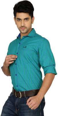 

Macoro Men's Checkered Casual Green Shirt