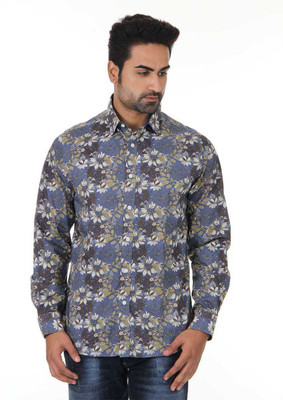 

London Fog Men' Floral Print Casual Blue Shirt, Blue floral