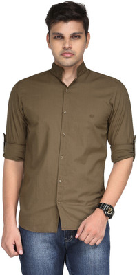 

Macoro Men's Solid Casual Brown Shirt