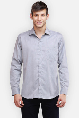 Four One Oh Men Self Design Formal Grey Shirt