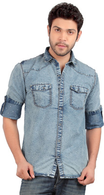 

Carbone Men's Printed Casual Blue Shirt