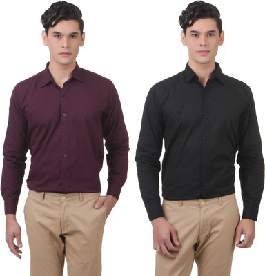 

You Forever Men's Solid Casual Purple, Black Shirt(Pack of 2, Black;purple