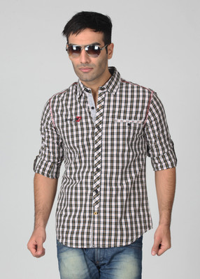 

The Indian Garage Co. Men's Checkered Casual White, Yellow, Black Shirt