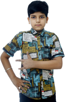

Ennjoy Boys Graphic Print Casual Multicolor Shirt, Firozi-beige