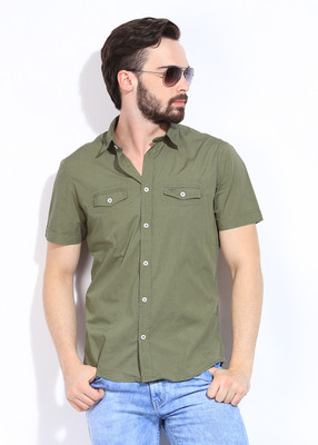 

GAS Men's Solid Casual Green Shirt, 1691