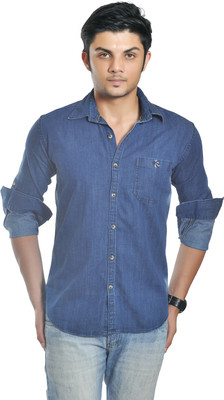 

British Terminal Men's Self Design Casual Blue Shirt