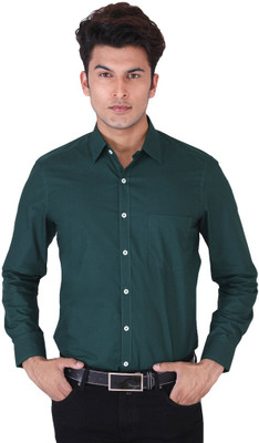 

First Row Men's Solid Formal Green Shirt