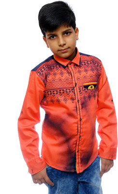 

Ennjoy Boys Printed, Applique, Graphic Print, Floral Print Casual Orange Shirt