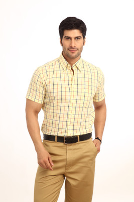 ColorPlus Men' Checkered Casual Yellow Shirt