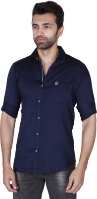 Villain Men Self Design Casual Dark Blue Shirt Villain Men Self Design Casual Dark Blue Shirt