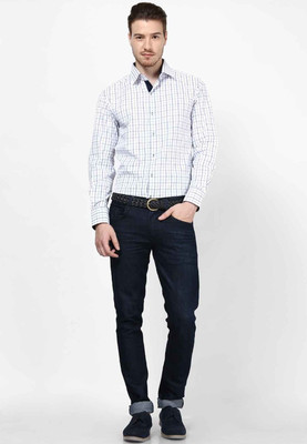 

Dazzio Men's Checkered Casual White Shirt