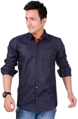 

Anry Men's Solid Casual Dark Blue Shirt