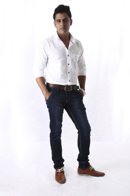 

Macoro Men's Checkered Casual Linen White Shirt