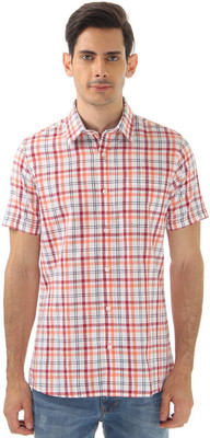 

London Fog Men's Checkered Casual Orange Shirt