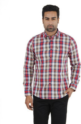 

London Fog Men's Checkered Casual Red, Beige Shirt, Beige;red