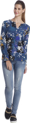 

Only Women's Floral Print Casual Blue Shirt, Poseidon