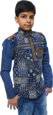 

Ennjoy Boys Printed, Applique Casual Blue, Brown Shirt